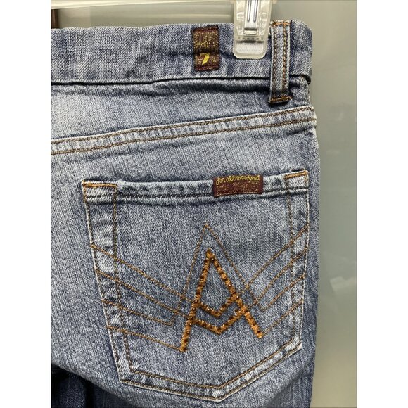 7 For All Mankind Vintage Y2K 90s Womans Embroidered Rhinestone A Pocket Size 25 - Picture 7 of 13